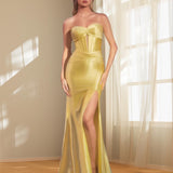 Valencia Satin Strapless Gown - Light Yellow