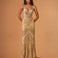 Valencia Beaded Fringe Gown Gold front