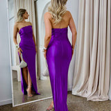 Valentina Strapless Satin Gown - Purple