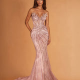 Valentina Beaded Corset Gown Rose Front