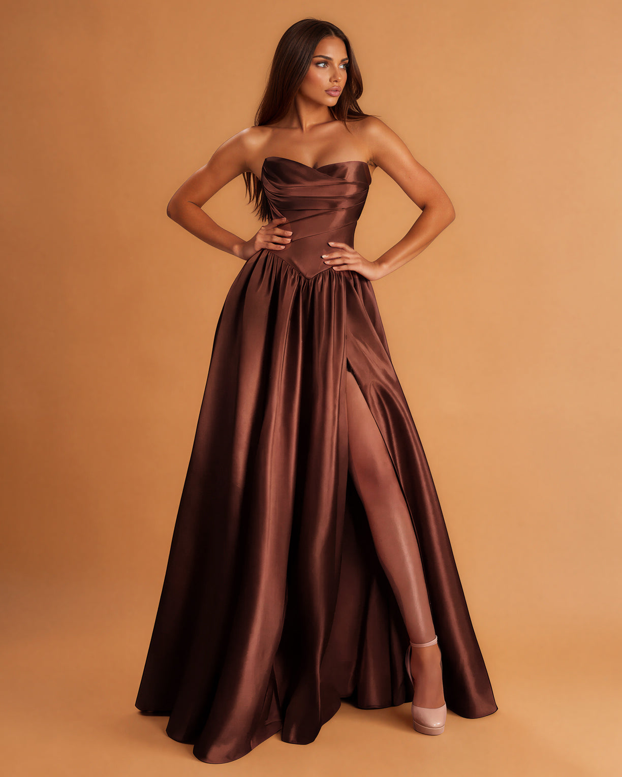 Valerie Drop Waist Gown Burnt Umber Front