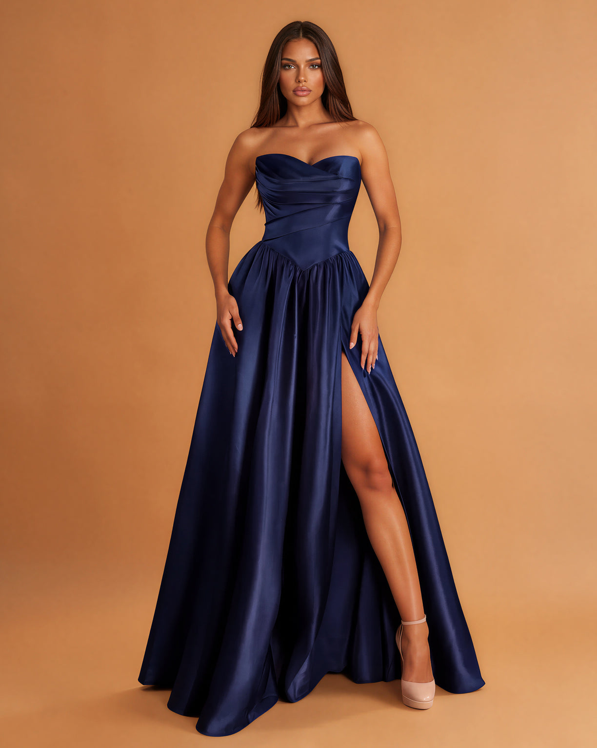 Valerie Drop Waist Gown Navy Front