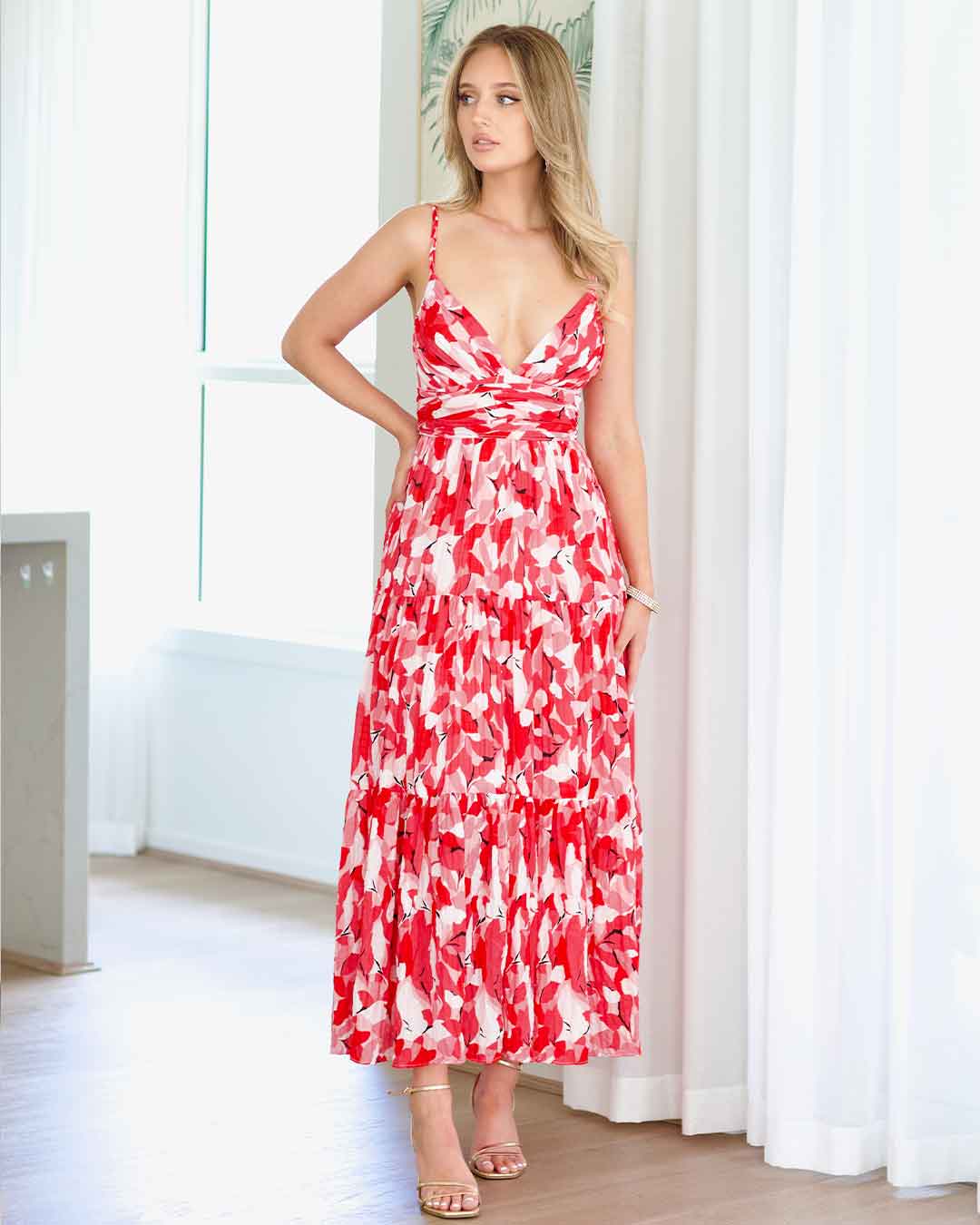 Verona Maxi Print Dress - Red