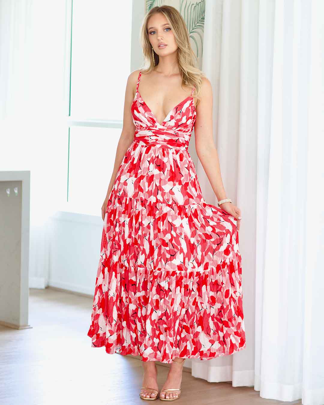 Verona Maxi Print Dress - Red