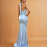 Vivian Satin Gown Light Blue Back