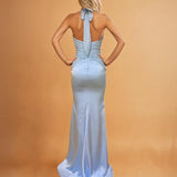 Vivian Satin Gown Light Blue back
