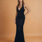 Vivian Satin Gown Dusty Black Front