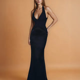 Vivian Satin Gown Dusty Black Front