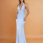 Vivian Satin Gown Light Blue Front
