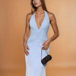 Vivian Satin Gown Light Blue Front