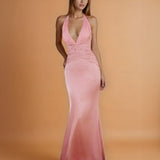 Vivian Satin Gown Dusty Rose Front