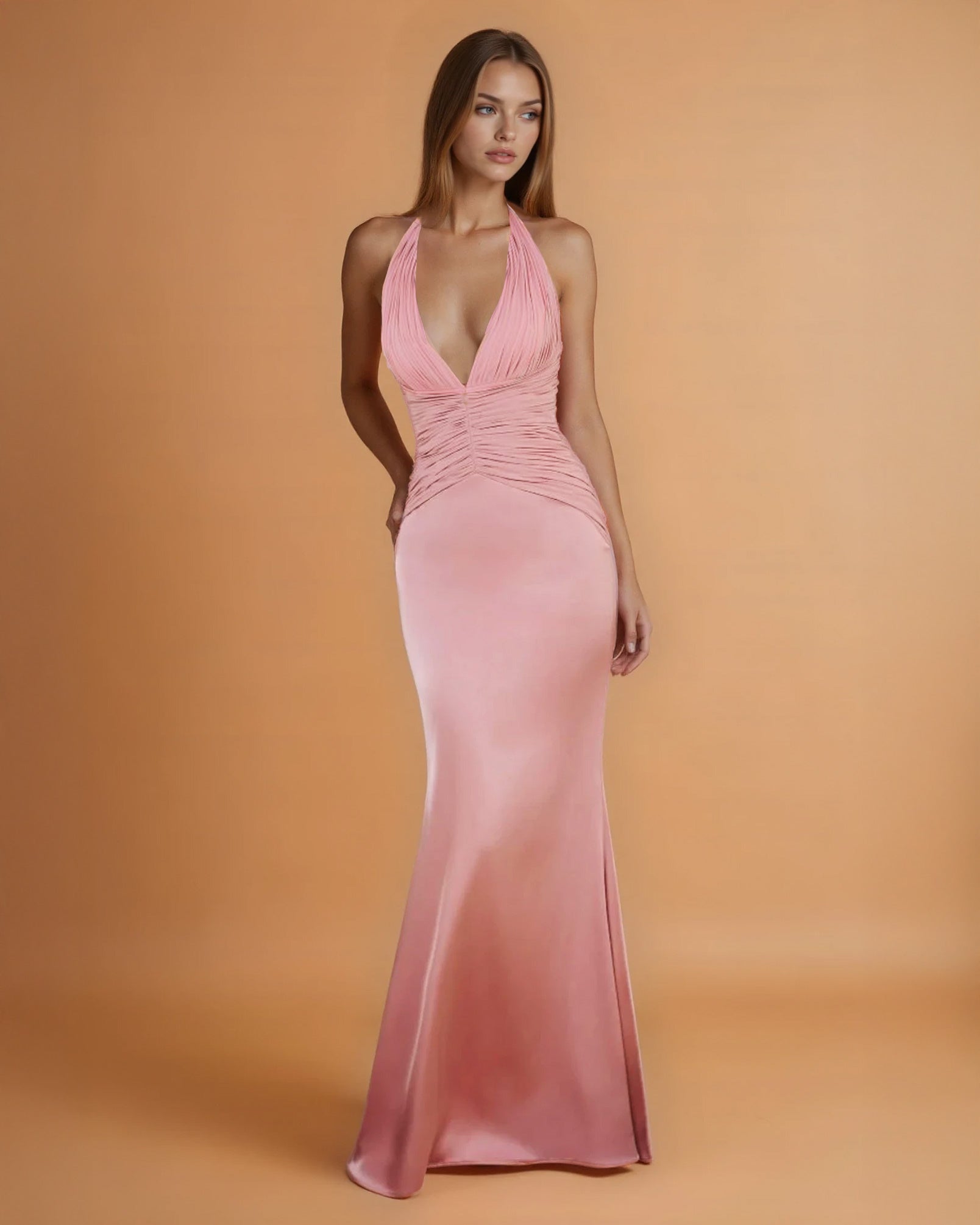 Vivian Satin Gown Dusty Rose Front