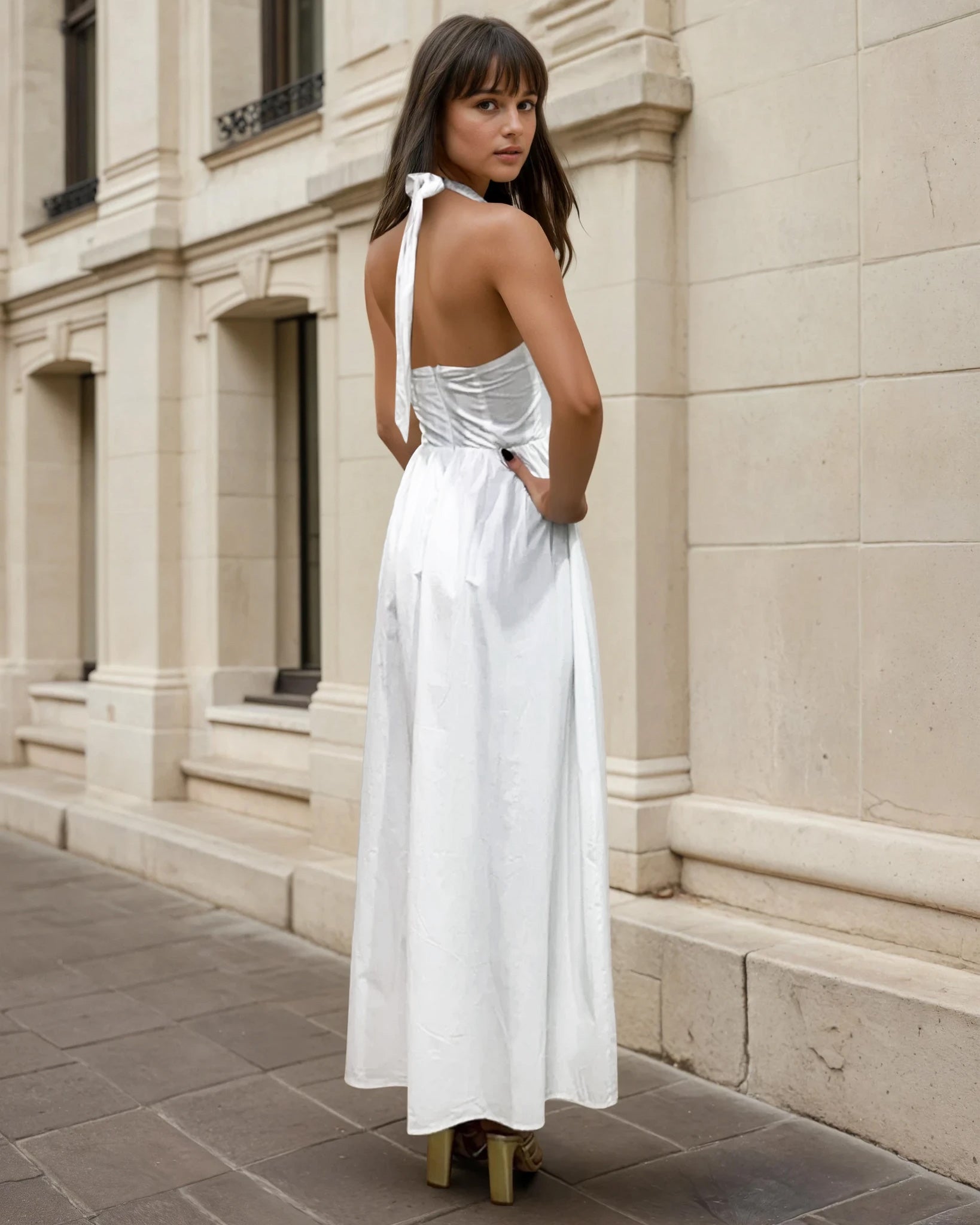 Noemi Halterneck Maxi Dress White Back