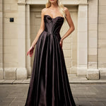 Zephyr Strapless Satin Gown Black Front