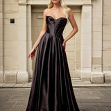 Zephyr Strapless Satin Gown Black Front