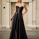 Zephyr Strapless Satin Gown Black Front