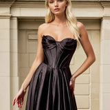 Zephyr Strapless Satin Gown Black Front