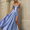 Zephyr Strapless Satin Gown Dusty Blue Front