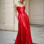 Zephyr Strapless Satin Gown Red Front