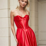 Zephyr Strapless Satin Gown Red Front