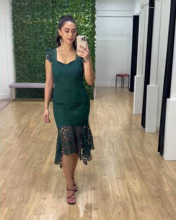 Giselle Lace Midi Dress - Emerald Green