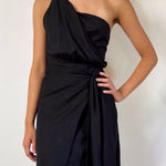 Olivia One Shoulder Midi Linen Dress - Black