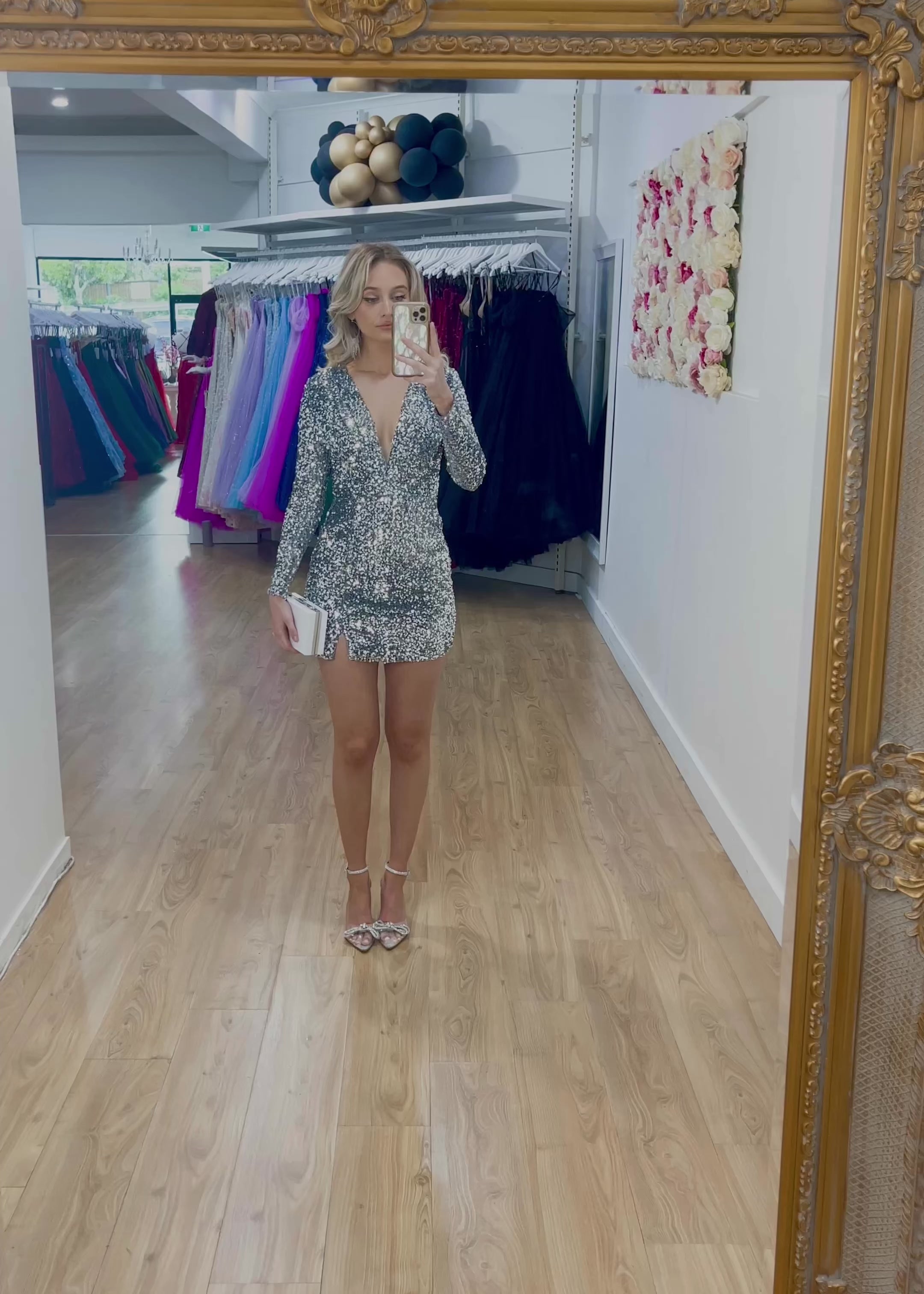 Amelia Sequin Mini Dress Silver