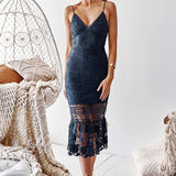 Estelle Lace Midi Dress - Steel Blue - Miss Runway Boutique