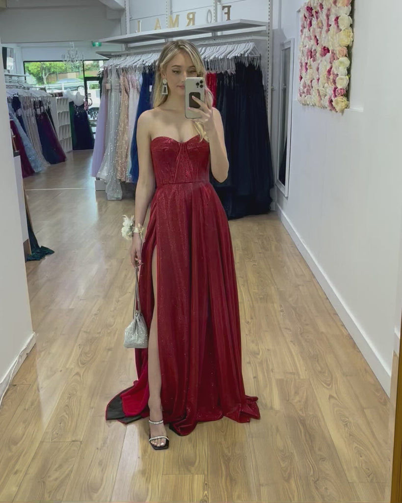 Daphne Sparkle Satin Gown - Red