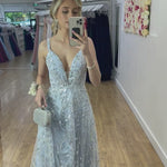 Isabella Beaded Gown - Ivory/Blue