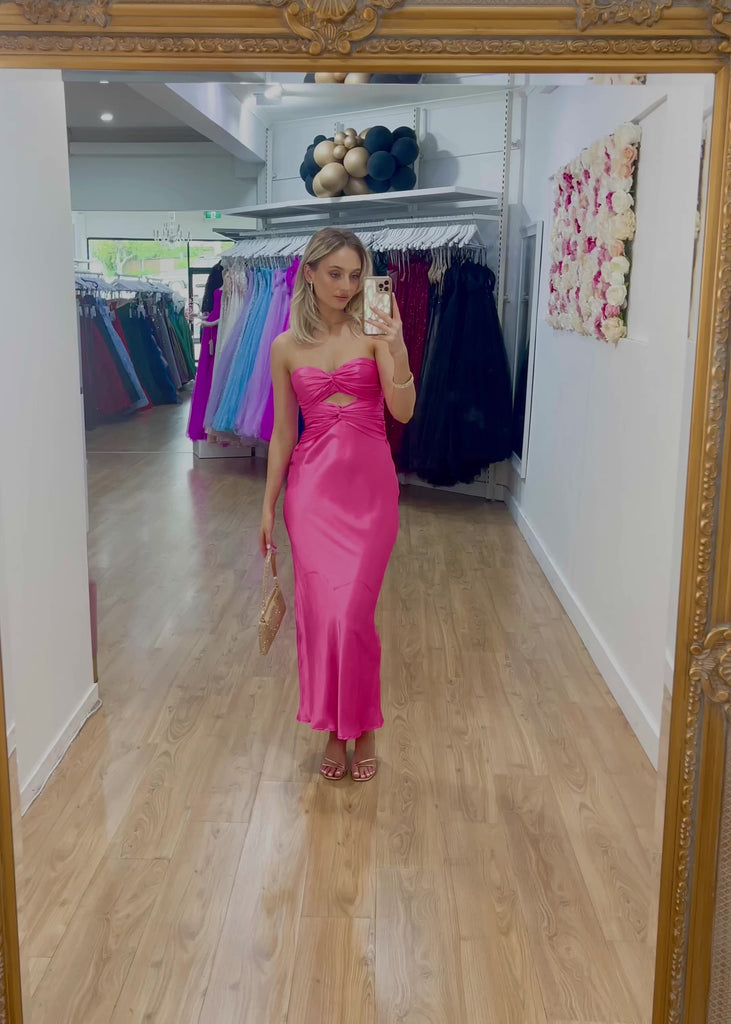 Sadie Satin Maxi Dress - Hot Pink