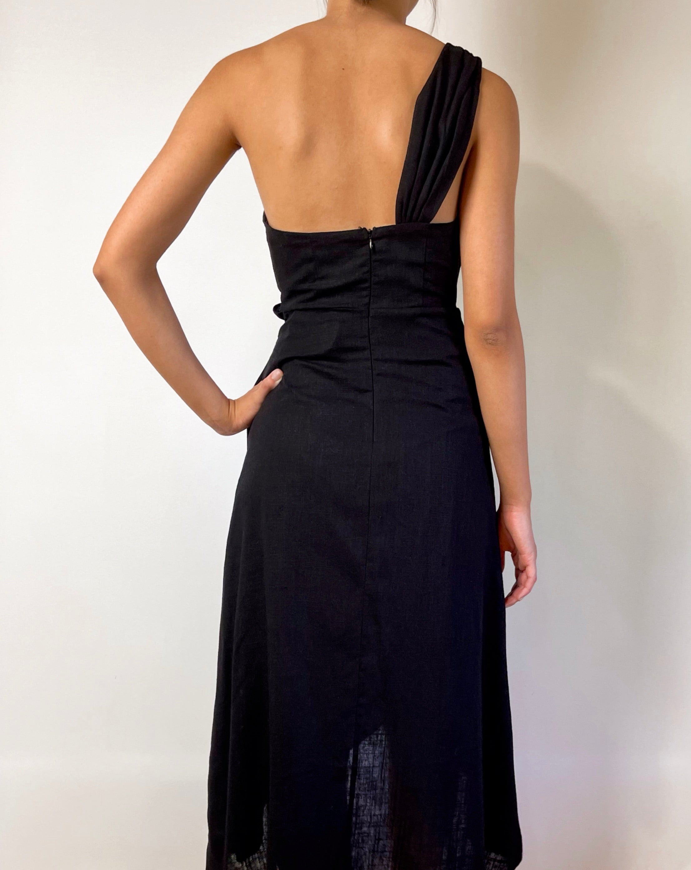 Olivia-Linen-Midi-Dress-Black-Back