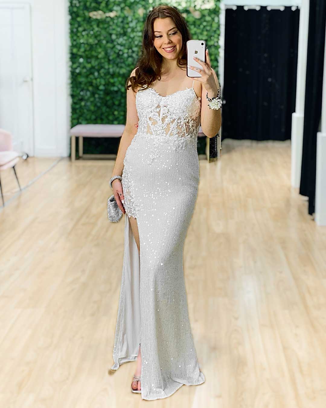 Astrid Lace Sequin Gown - Vintage White