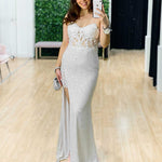 Astrid Lace Sequin Gown - Vintage White