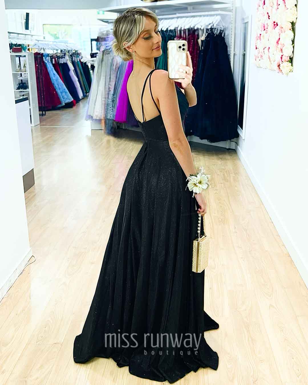 Ava Glitter Gown Black