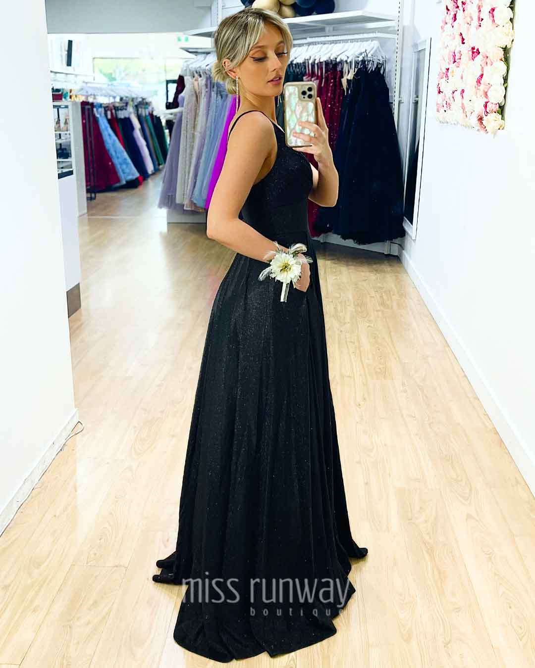 Ava Glitter Gown Black