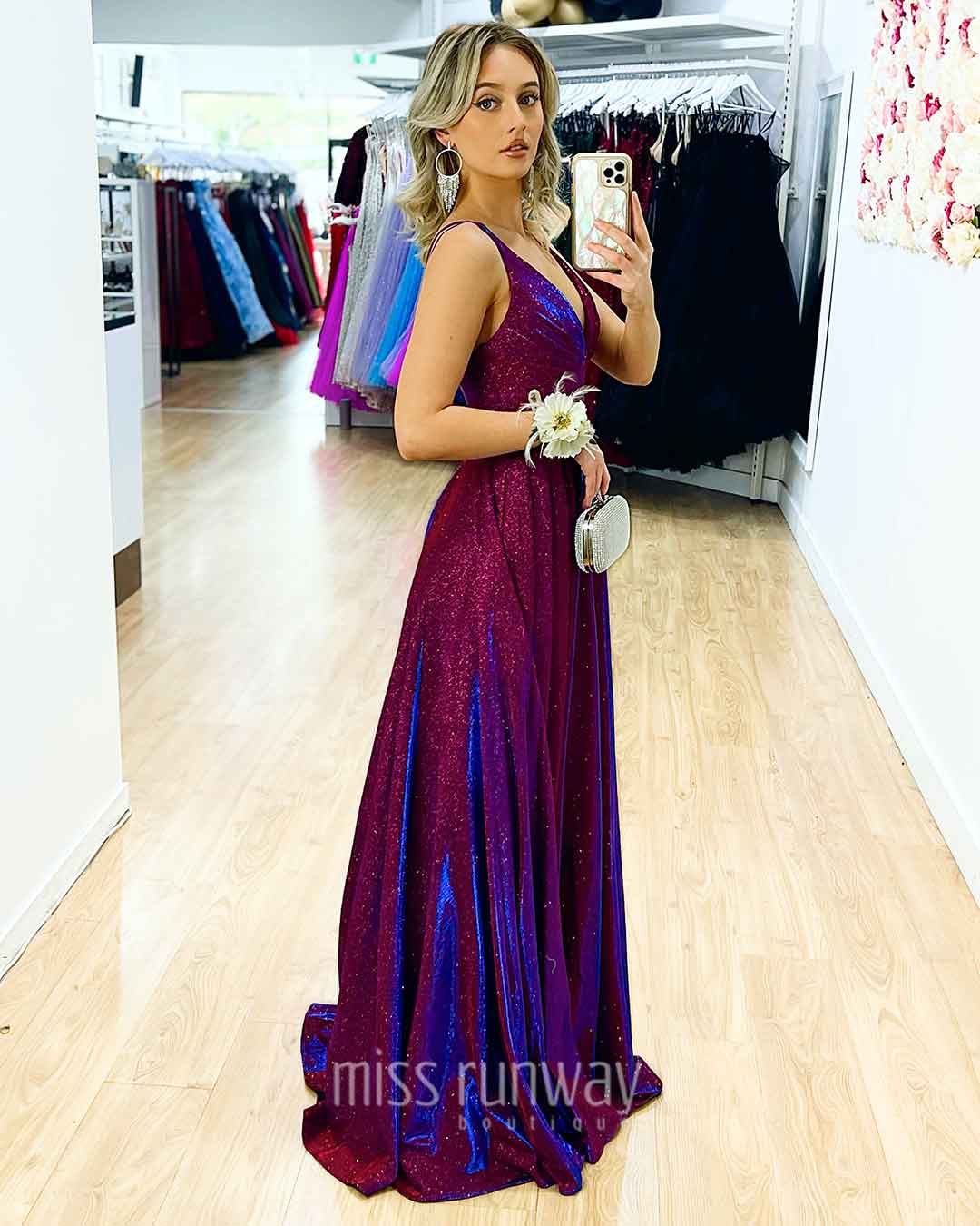 Ava Glitter Gown Wine