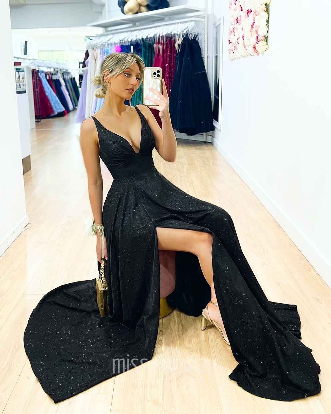 Ava Glitter Gown Black