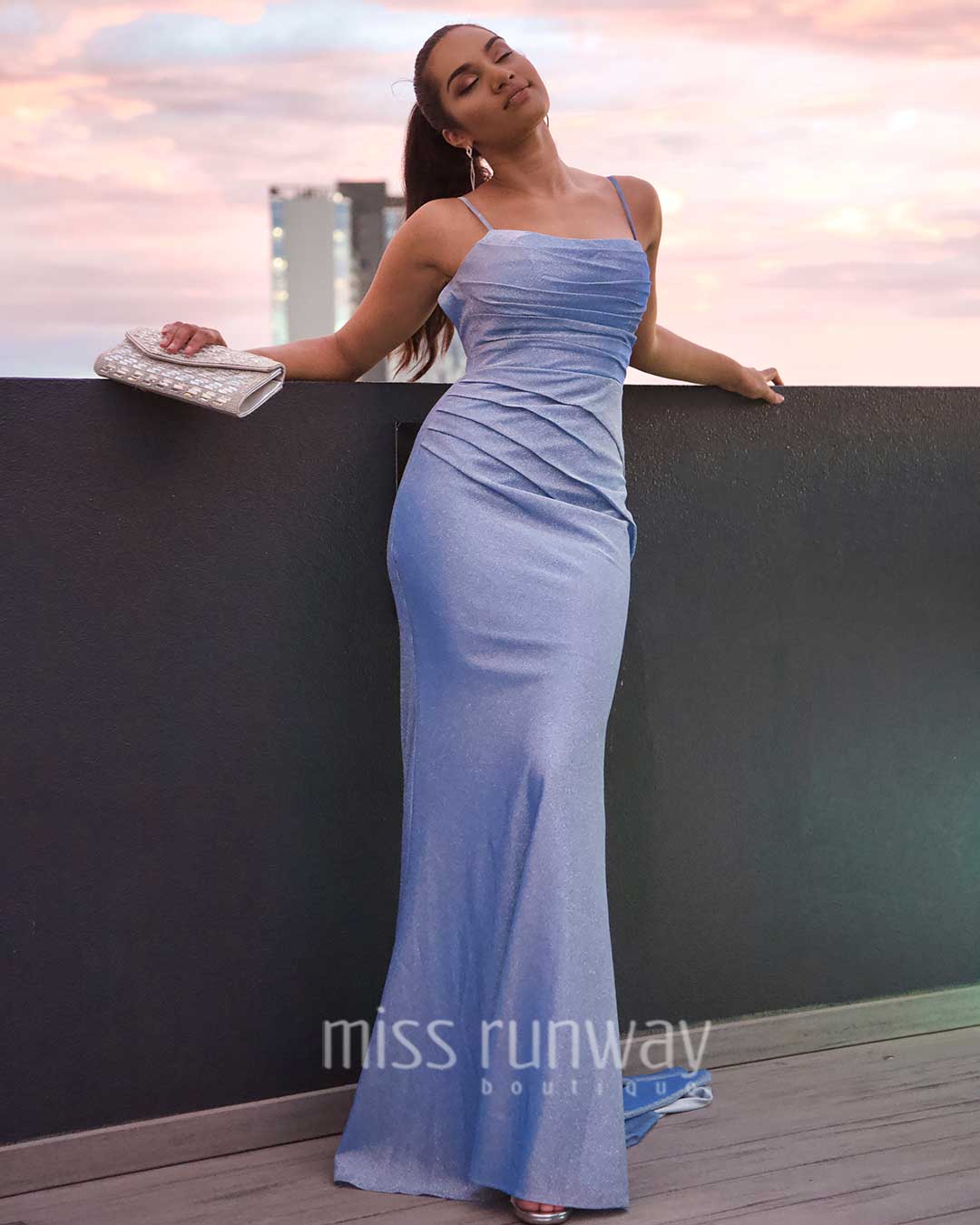 Bailey Glitter Gown - Light Blue