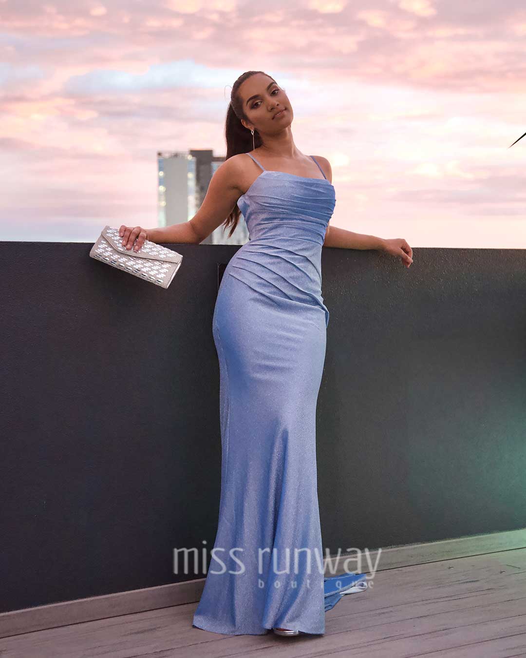 Bailey Glitter Gown - Light Blue