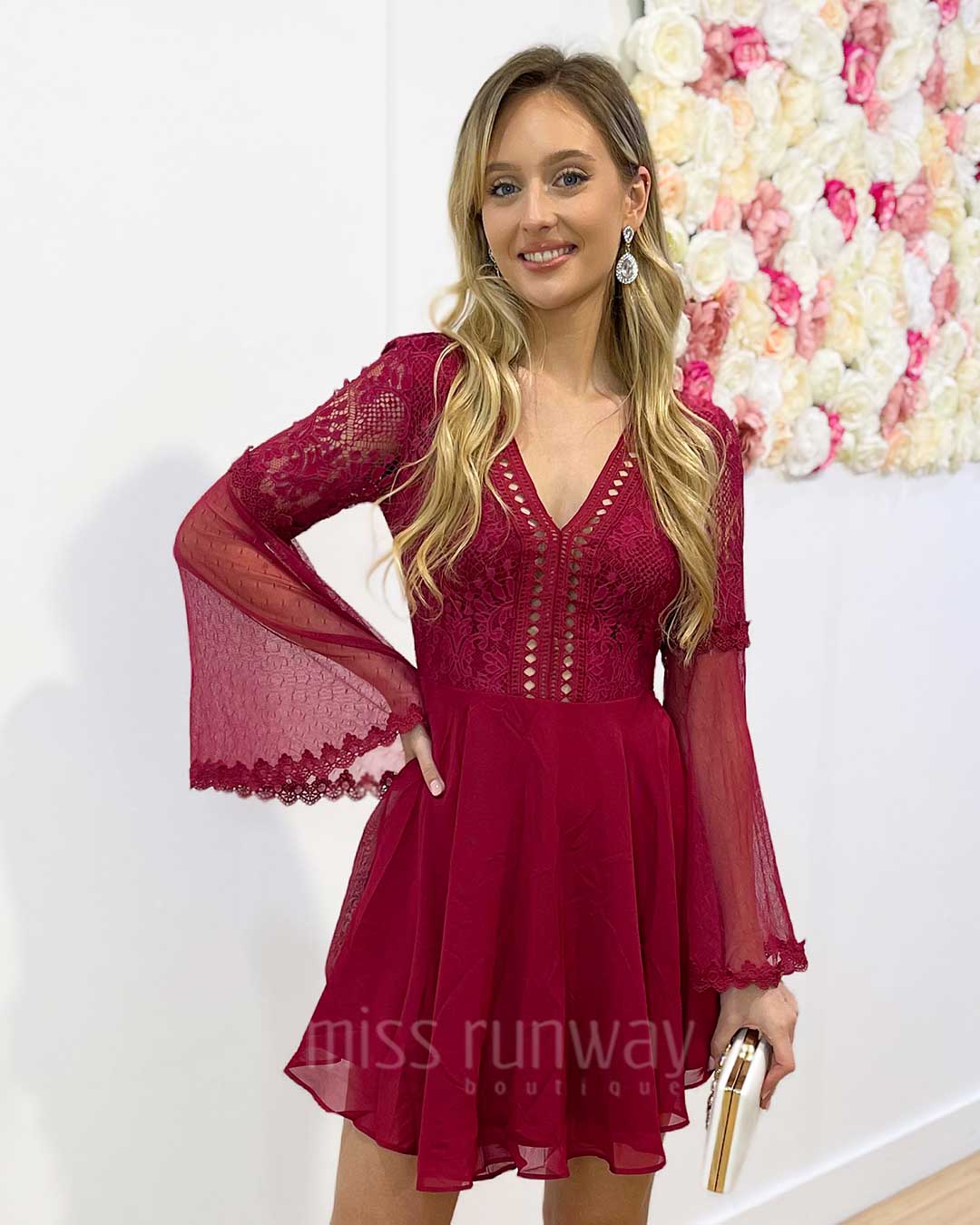 Pink boutique on sale red lace dress