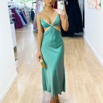 Billie Satin Midi Dress - Sage
