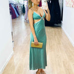 Billie Satin Midi Dress - Sage