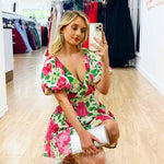 Blanca Mini Dress - White Floral Print