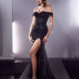 Tatiana Corset Sequin Gown - Black