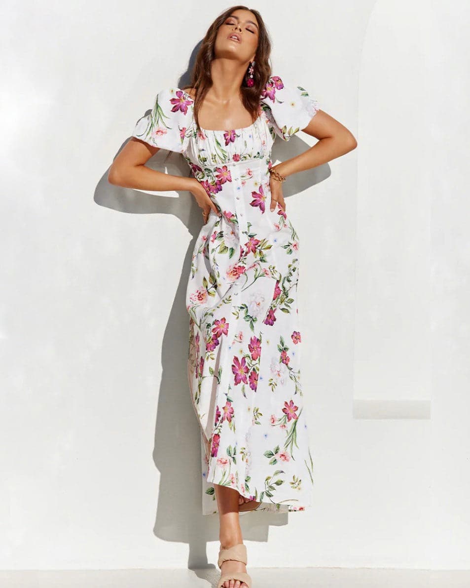 Yokana Midi Dress - White Floral