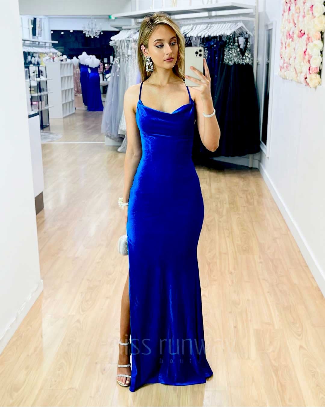 Carlisle Sparkle Velvet Gown - Cobalt