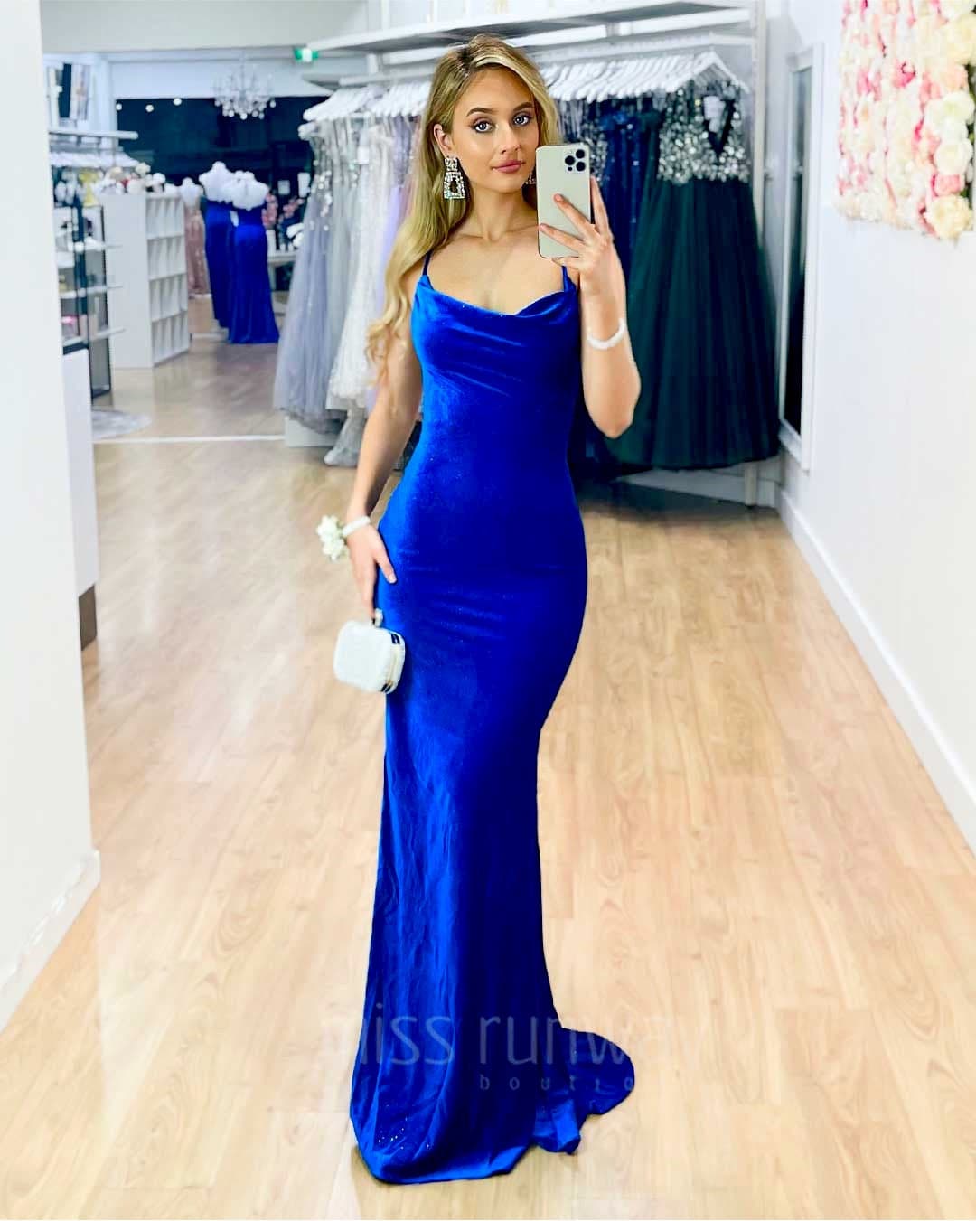 Carlisle Sparkle Velvet Gown - Cobalt