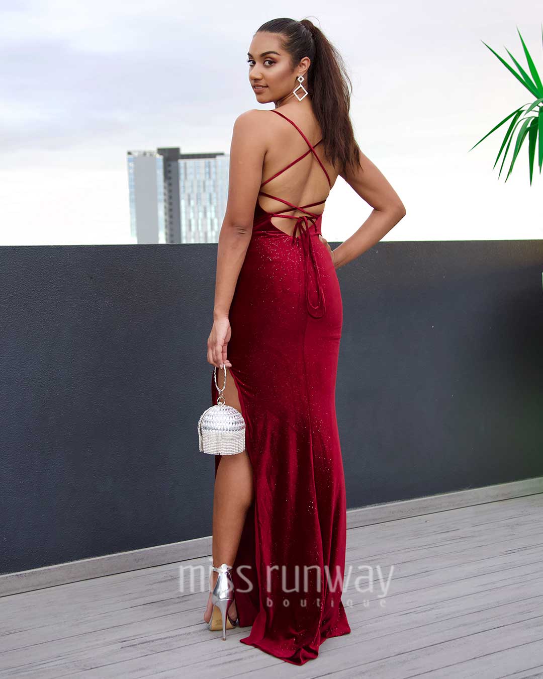 Carlisle Sparkle Velvet Gown - Wine