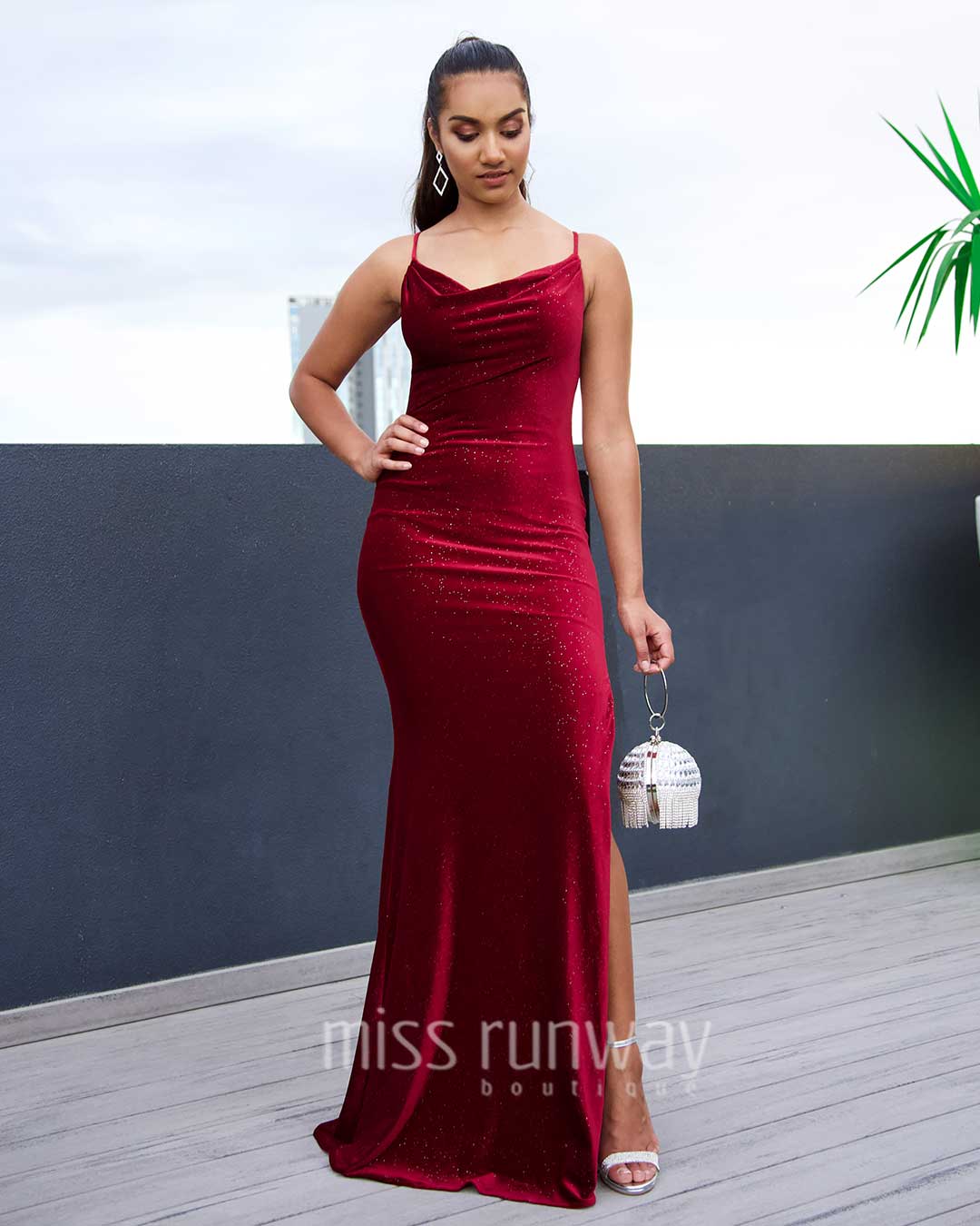 Carlisle Sparkle Velvet Gown - Wine